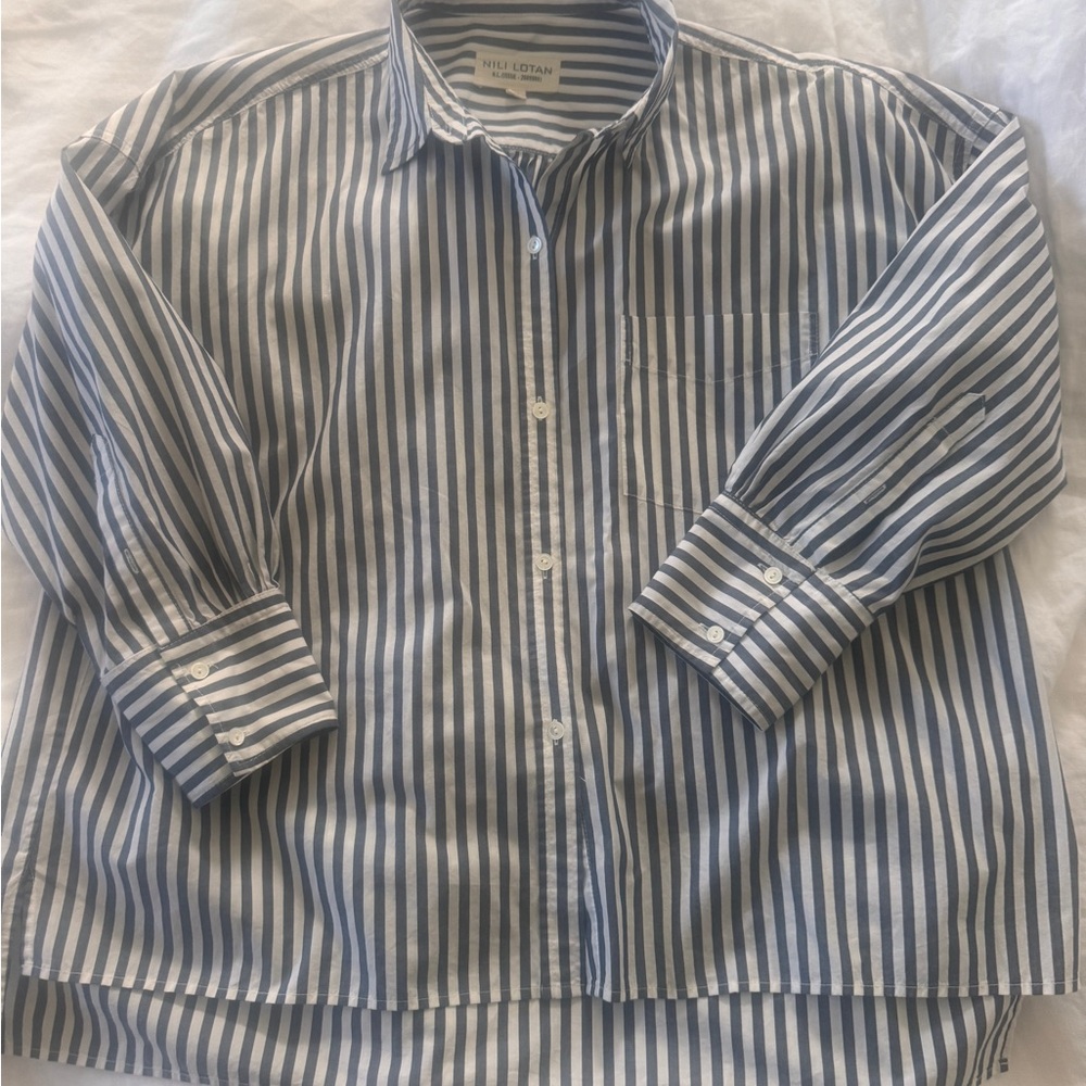Nili Lotan Blue and White Striped Blouse